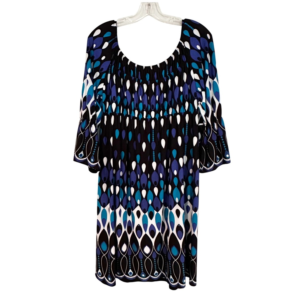 Muse Scoop Neck‎ Geometric Dress Women's 10 Black Blue Career Boho Feminine Y2K - Picture 8 of 12
